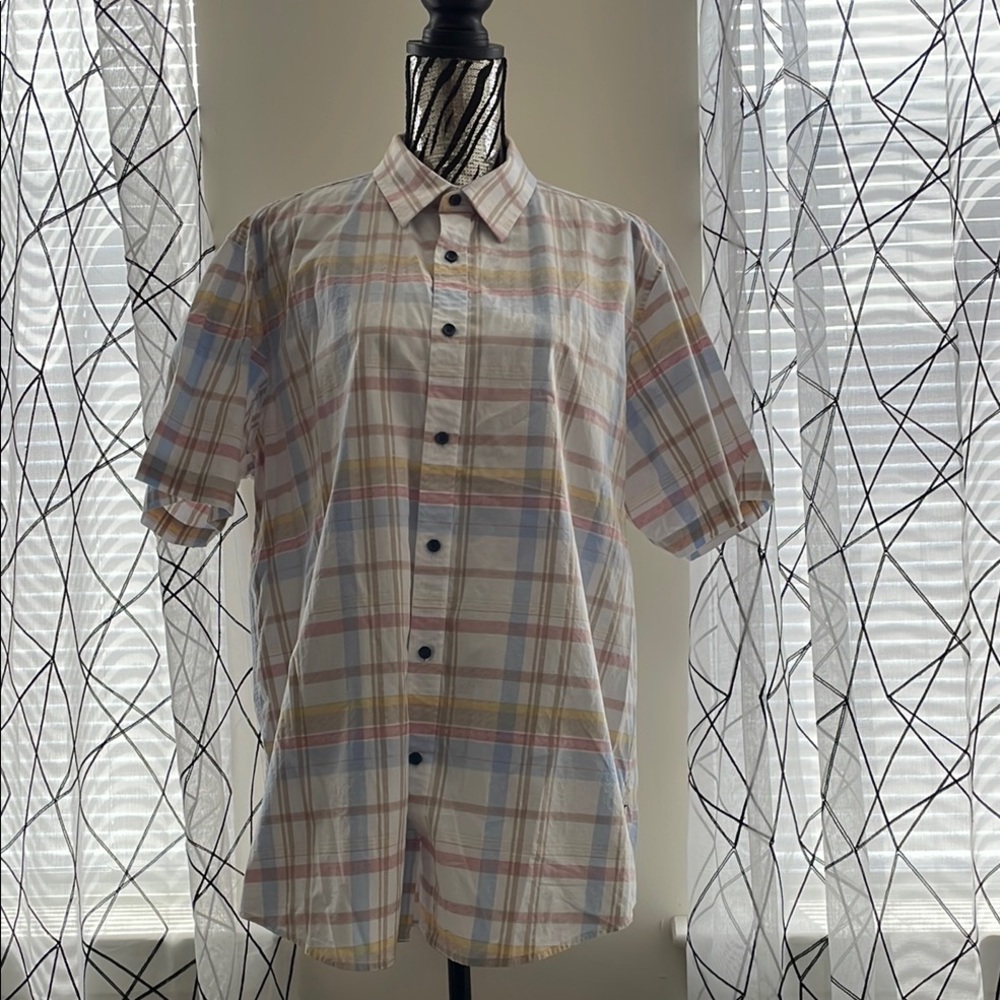 Men’s White Plaid Business Short Sleeve Shirt Size XL